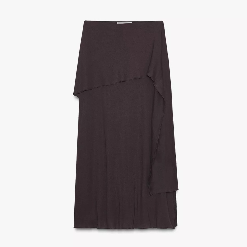 New Zara soft cotton midi skirt in chocolate brown